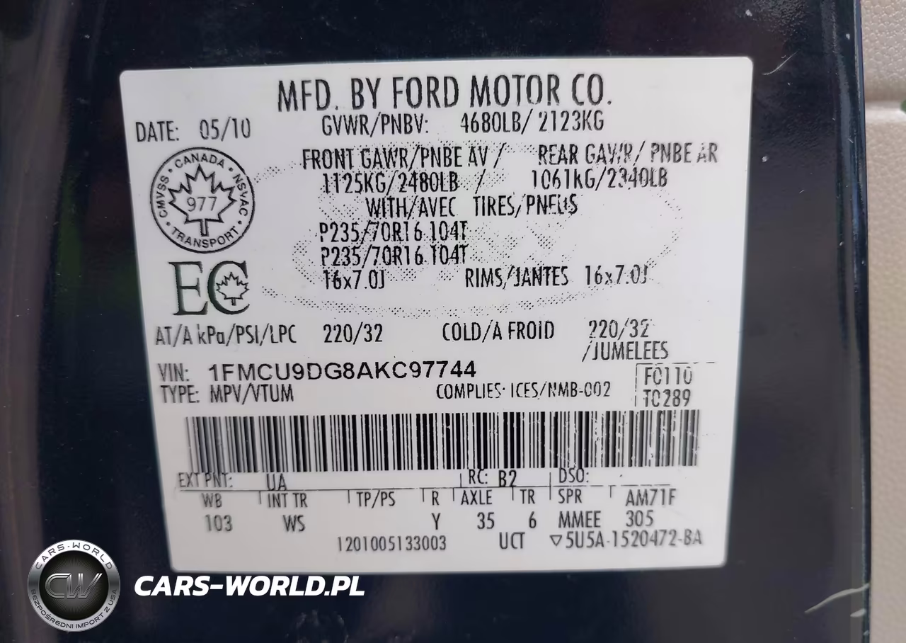 2010 Ford Escape Xlt VIN:1FMCU9DG8AKC97744 - 9