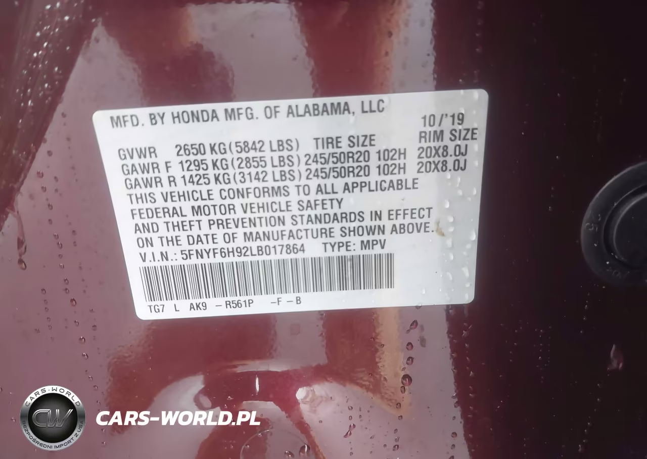 2020 Honda Pilot Awd Touring 8 Passenger VIN:5FNYF6H92LB017864 - 9