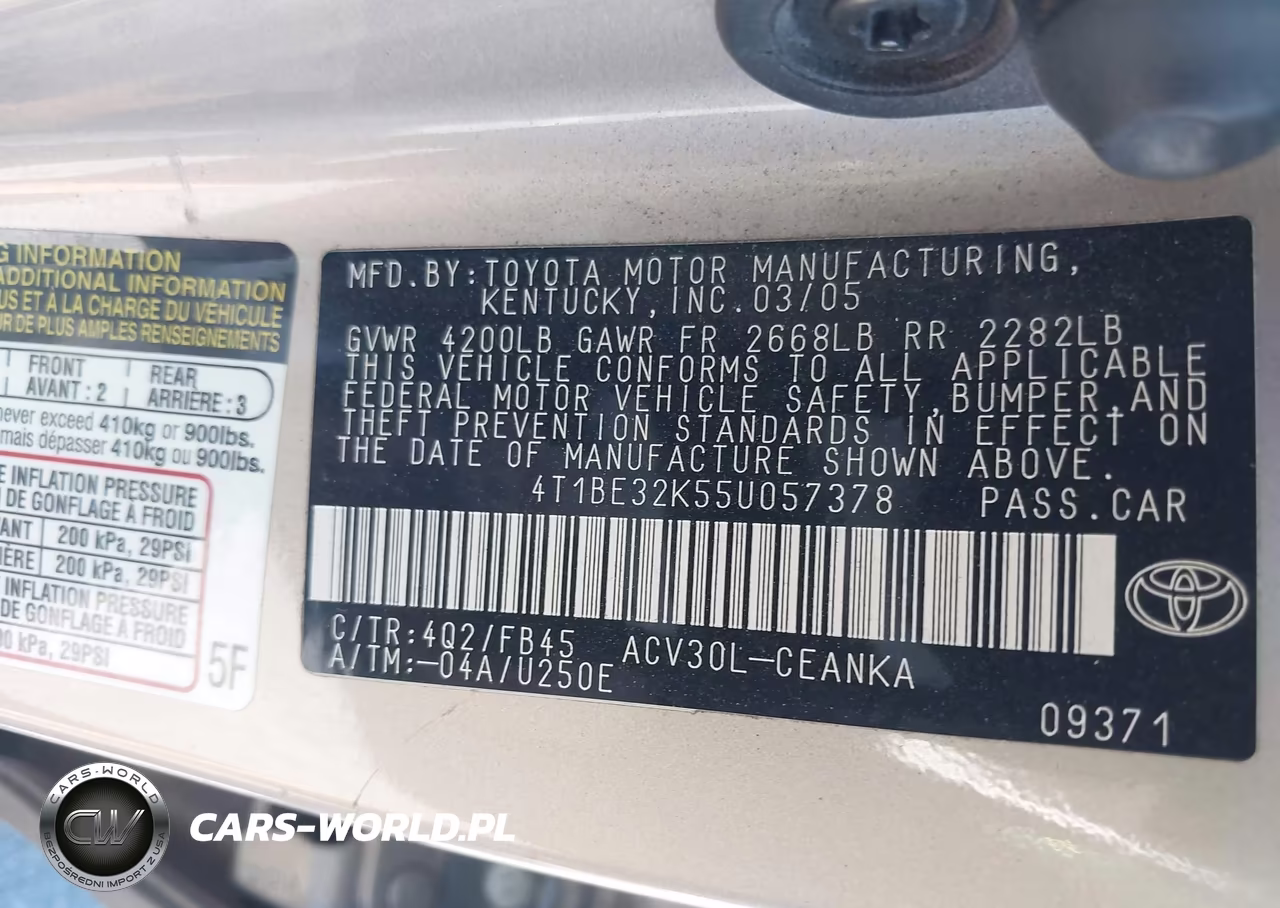 2005 Toyota Camry Le VIN:4T1BE32K55U057378 - 9