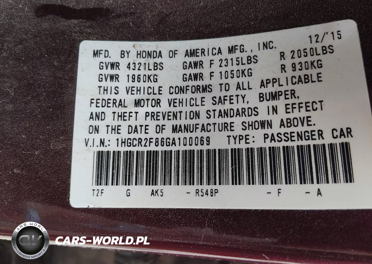 2016 Honda Accord Ex-L VIN:1HGCR2F86GA100069 - 9