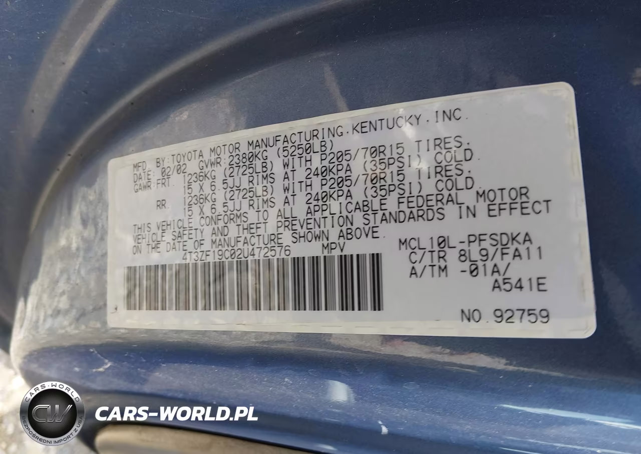 2002 Toyota Sienna Ce VIN:4T3ZF19C02U472576 - 9