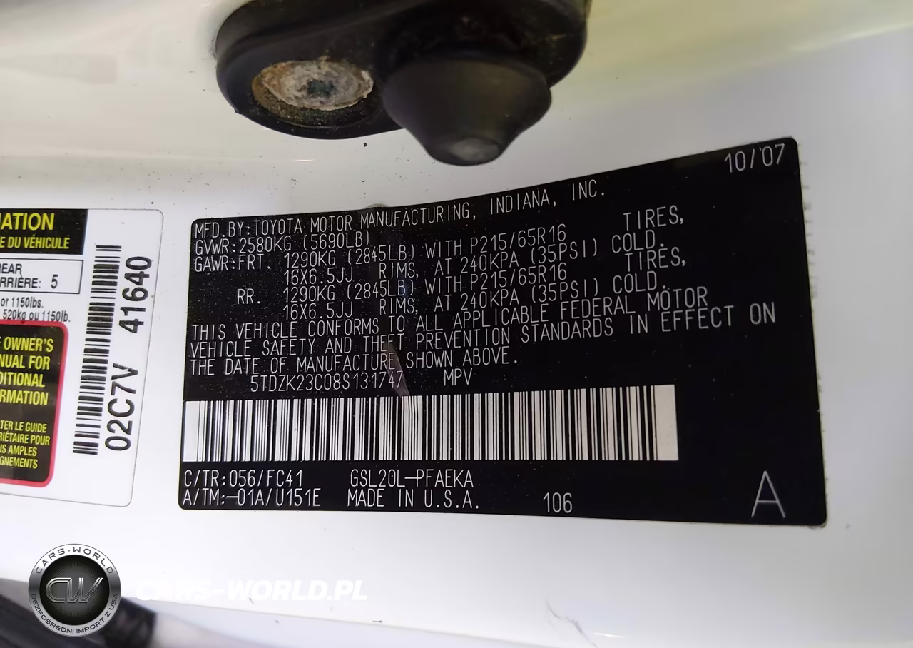 2008 Toyota Sienna Le VIN:5TDZK23C08S131747 - 9