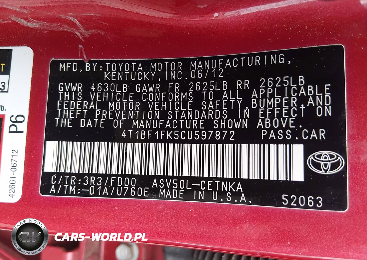 2012 Toyota Camry Le VIN:4T1BF1FK5CU597872 - 9