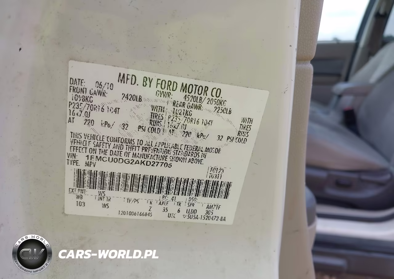 2010 Ford Escape Xlt VIN:1FMCU0DG2AKD27705 - 9