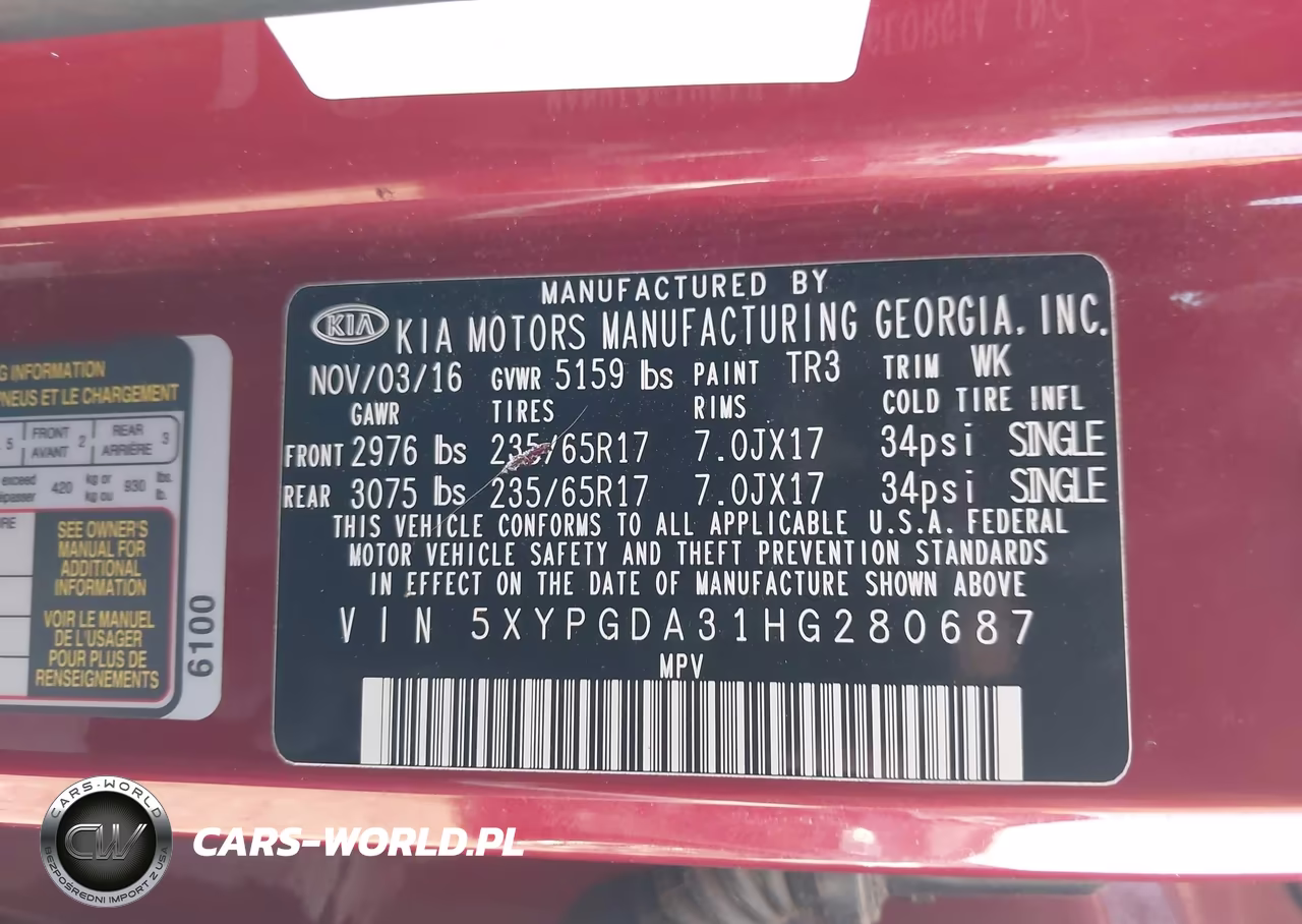 2017 Kia Sorento 2.4L Lx VIN:5XYPGDA31HG280687 - 9