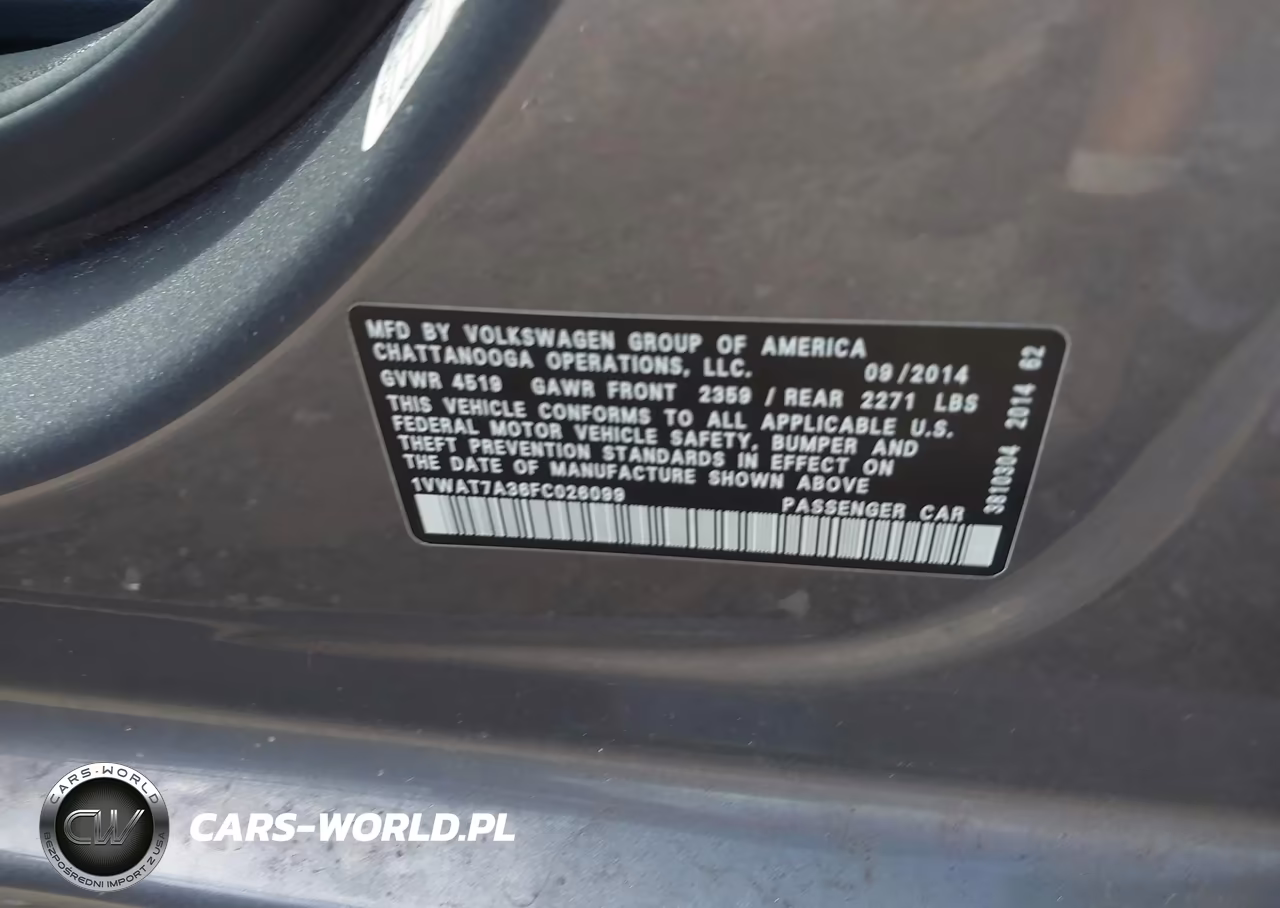 2015 Volkswagen Passat 1.8T S VIN:1VWAT7A36FC026099 - 9