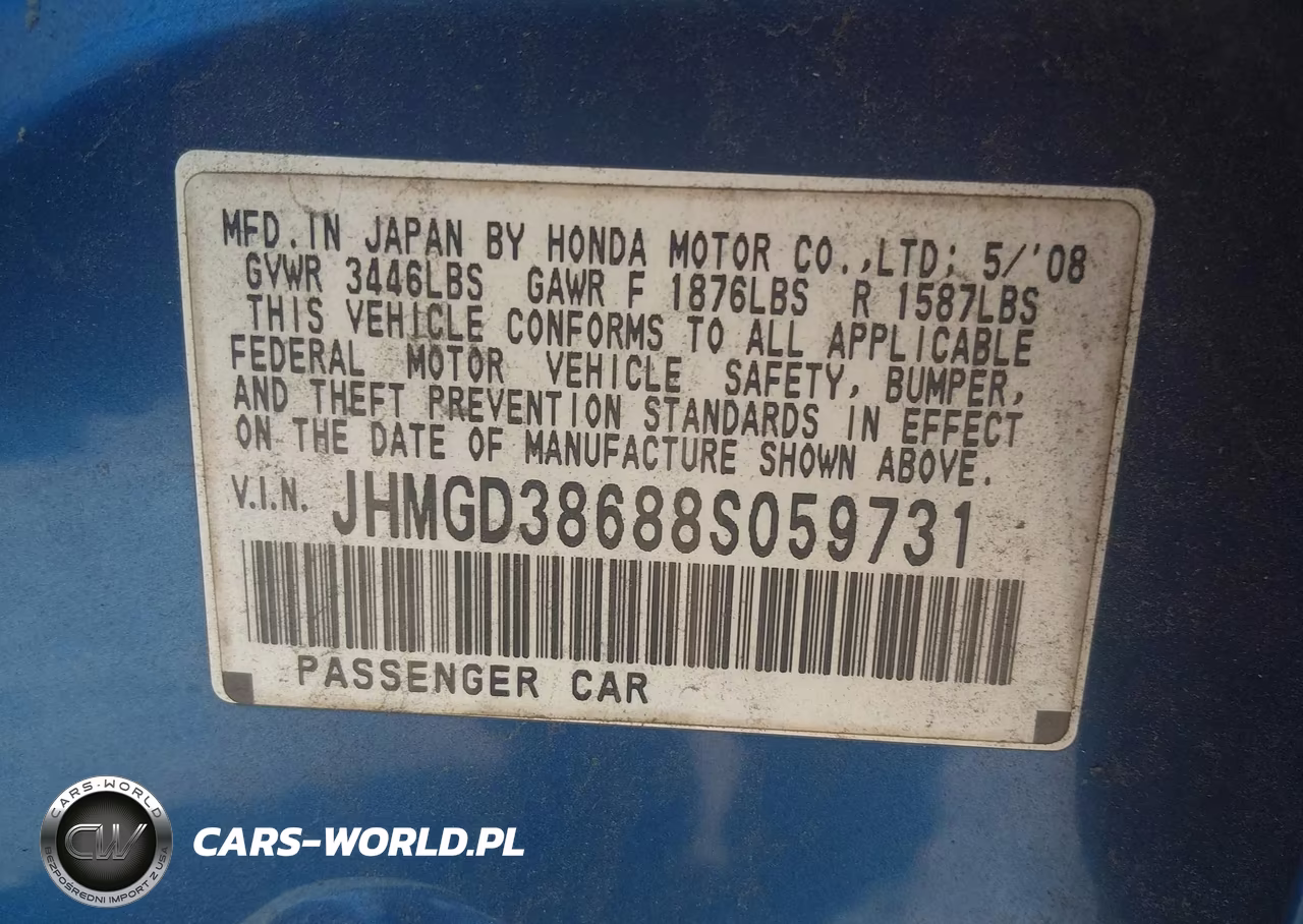 2008 Honda Fit Sport VIN:JHMGD38688S059731 - 9