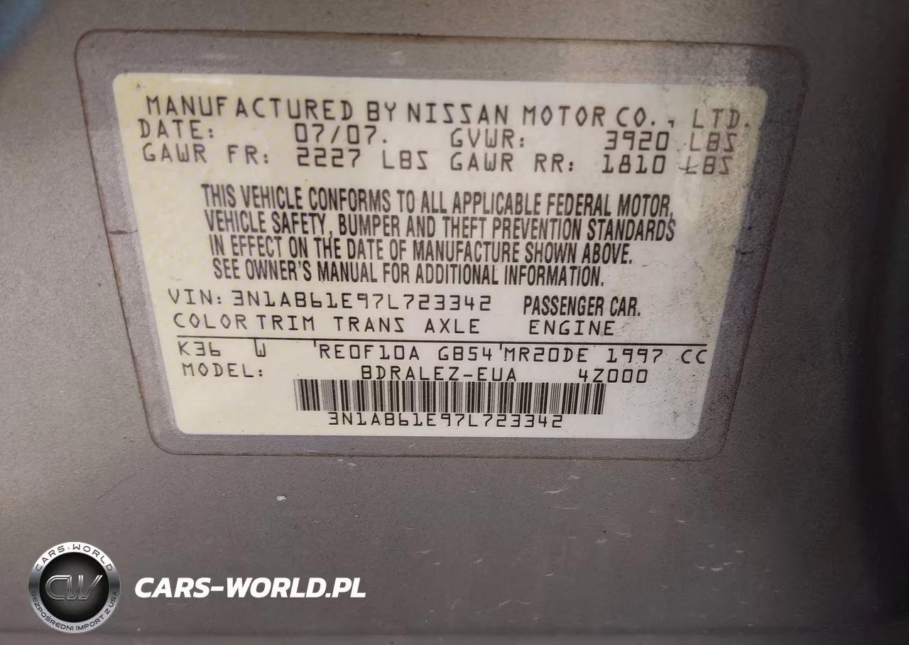2007 Nissan Sentra 2.0S VIN:3N1AB61E97L723342 - 9