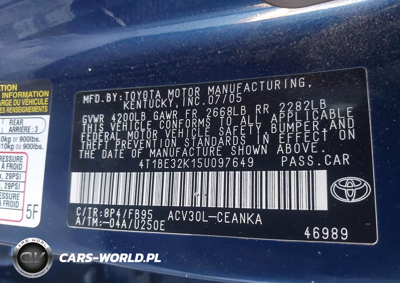 2005 Toyota Camry Le VIN:4T1BE32K15U097649 - 9