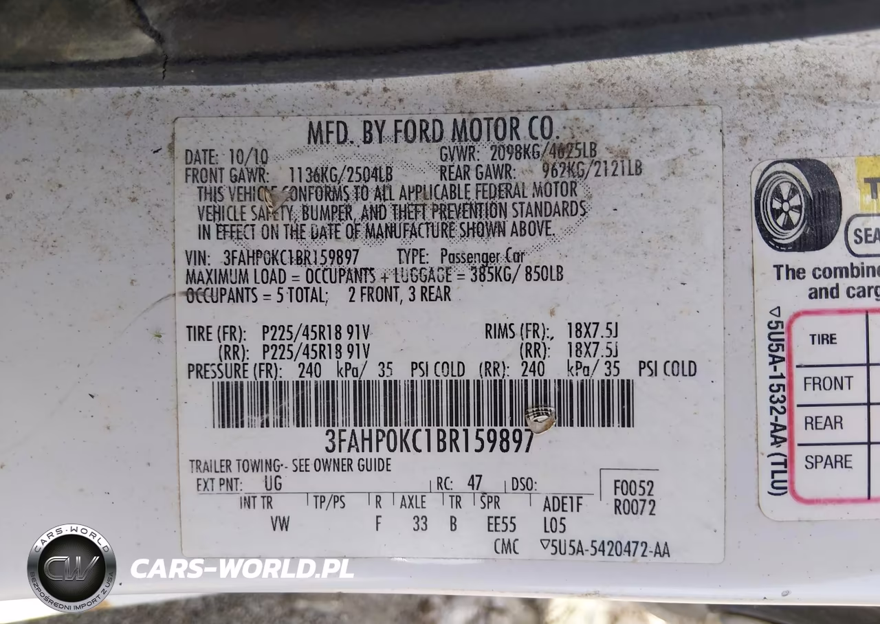 2011 Ford Fusion Sport VIN:3FAHP0KC1BR159897 - 9