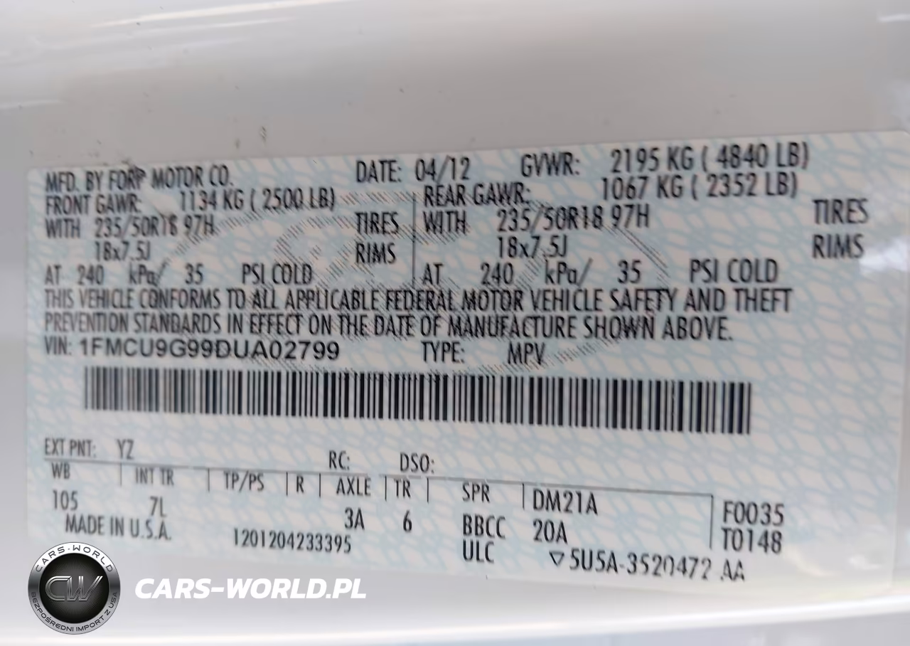 2013 Ford Escape Se VIN:1FMCU9G99DUA02799 - 9