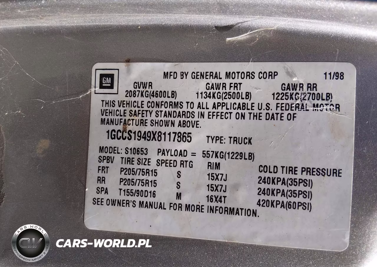 1999 Chevrolet S-10 Ls VIN:1GCCS1949X8117865 - 9