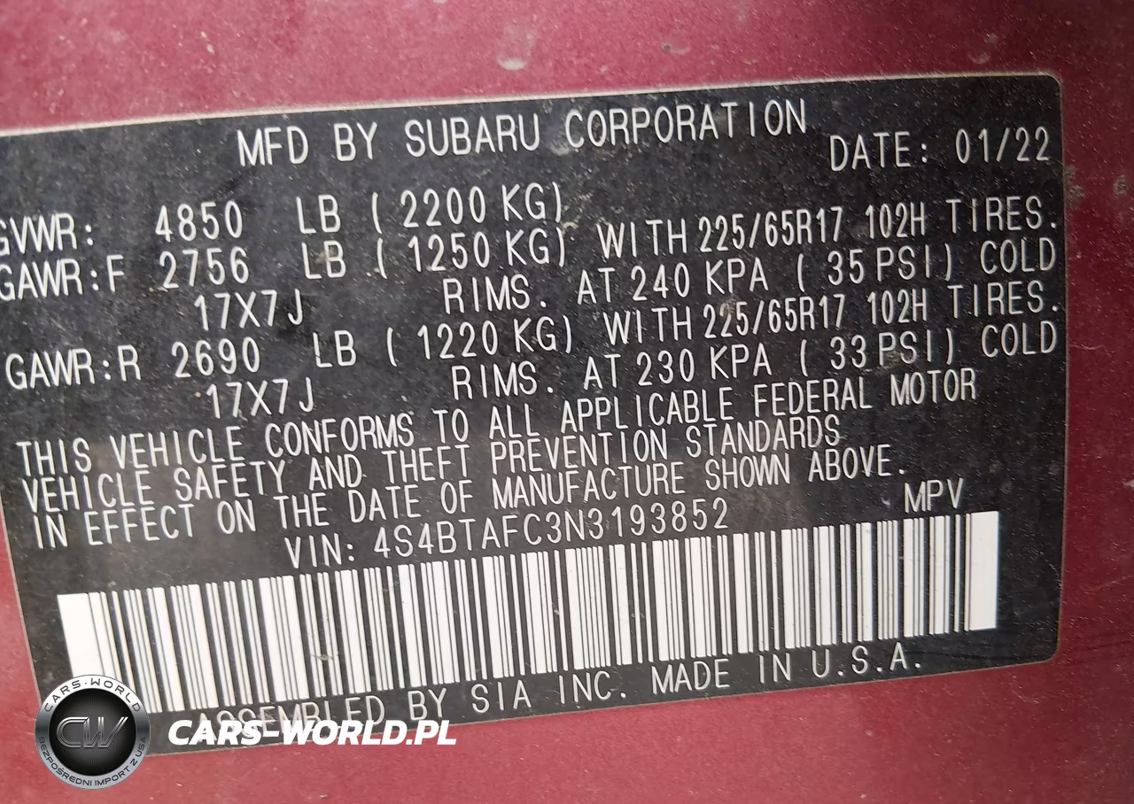 2022 Subaru Outback Premium VIN:4S4BTAFC3N3193852 - 9