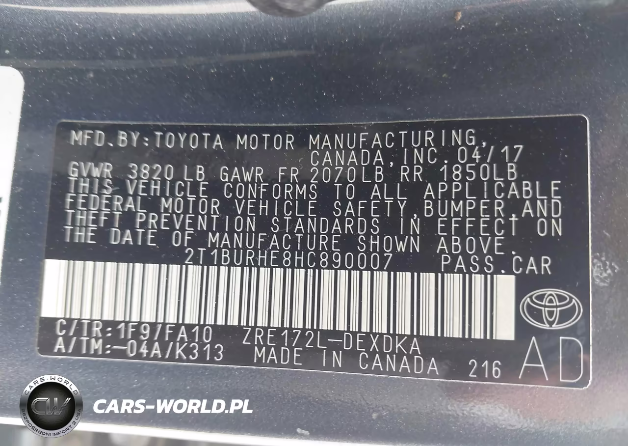 2017 Toyota Corolla L VIN:2T1BURHE8HC890007 - 9