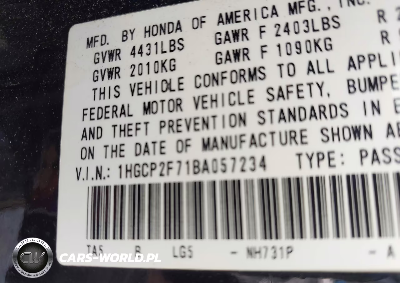 2011 Honda Accord 2.4 Ex VIN:1HGCP2F71BA057234 - 9