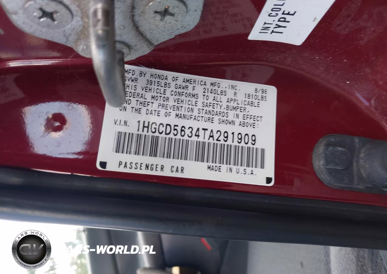 1996 Honda Accord Lx-Ex VIN:1HGCD5634TA291909 - 9