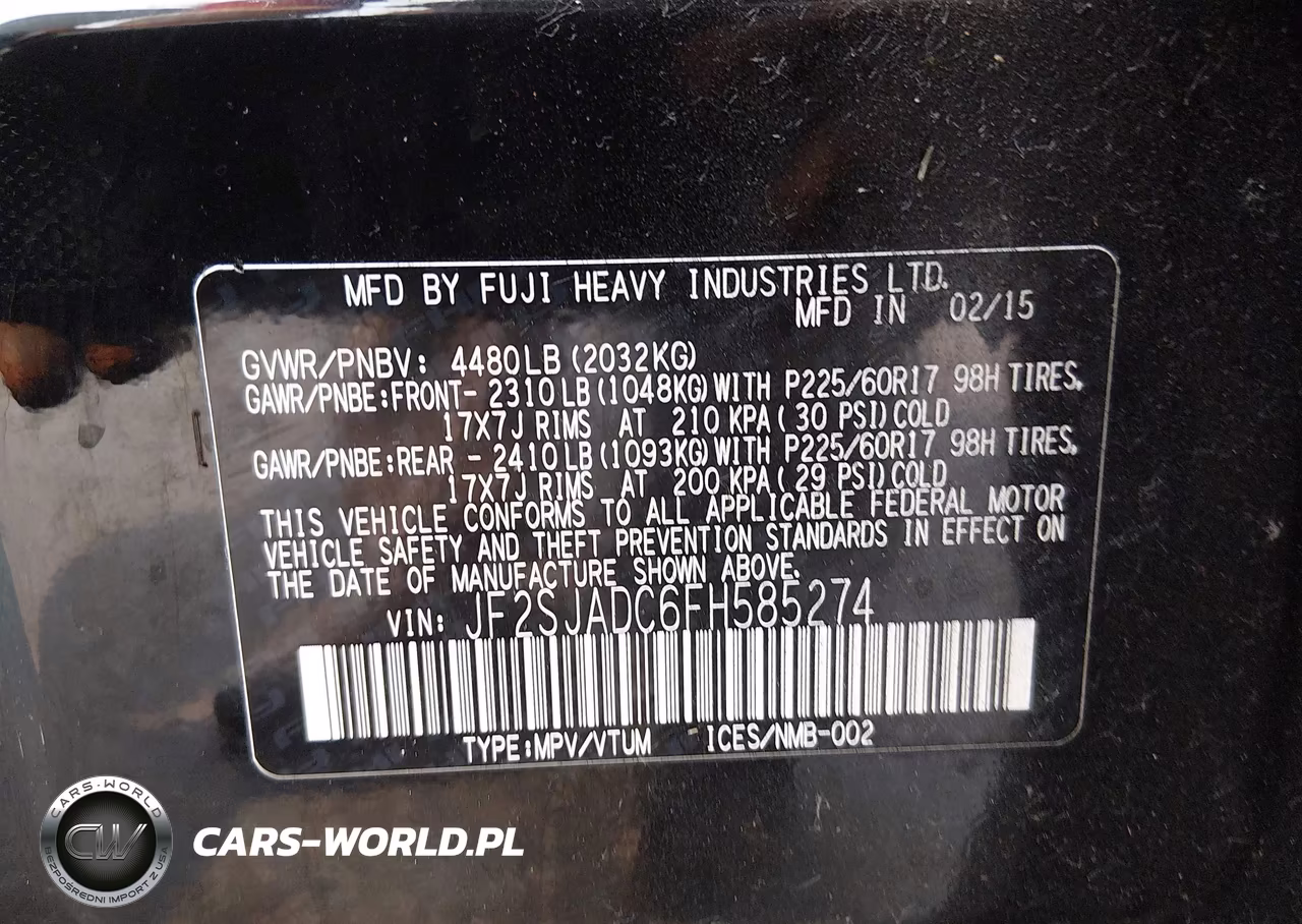 2015 Subaru Forester 2.5I Premium VIN:JF2SJADC6FH585274 - 9