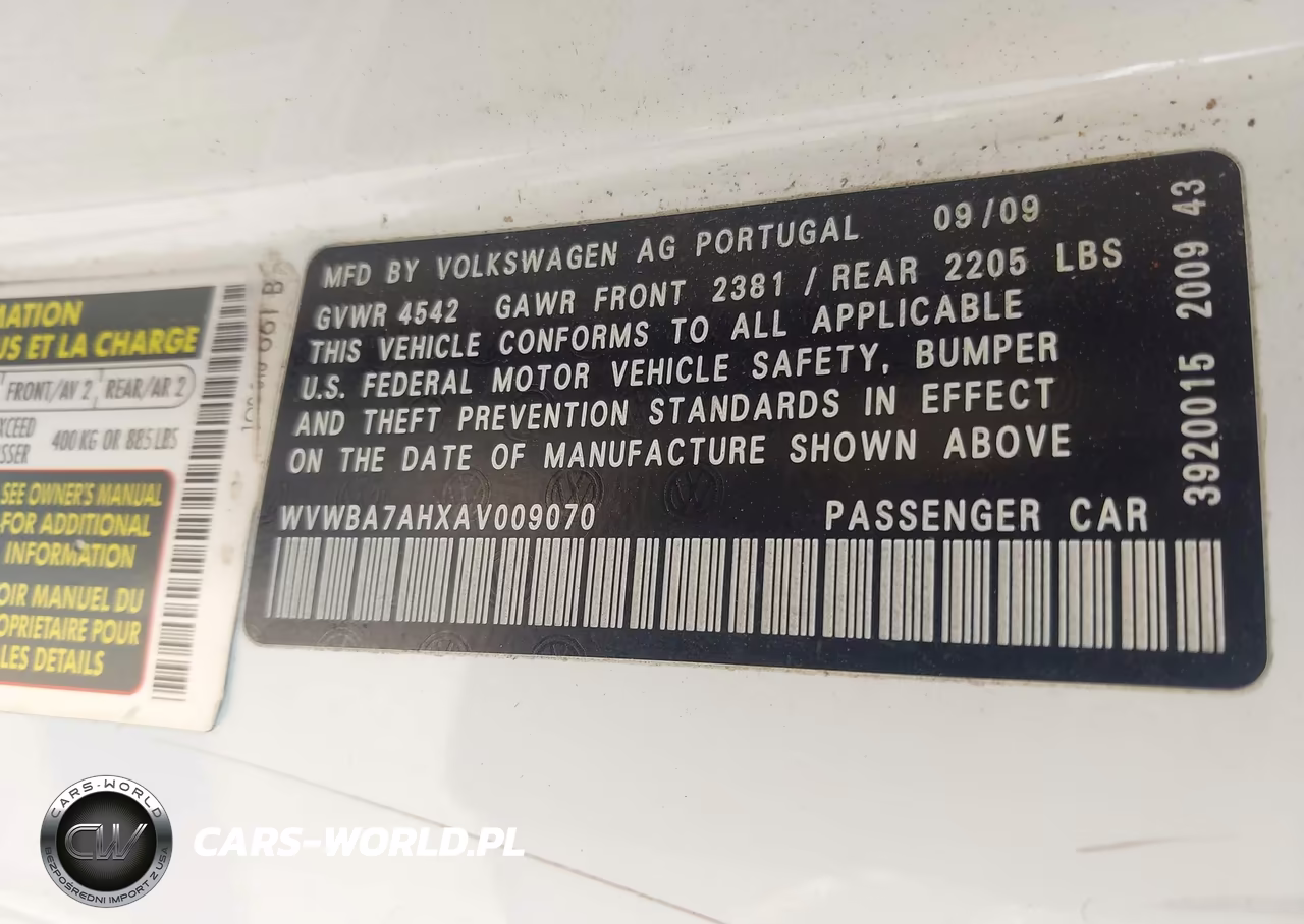 2010 Volkswagen Eos Komfort VIN:WVWBA7AHXAV009070 - 9