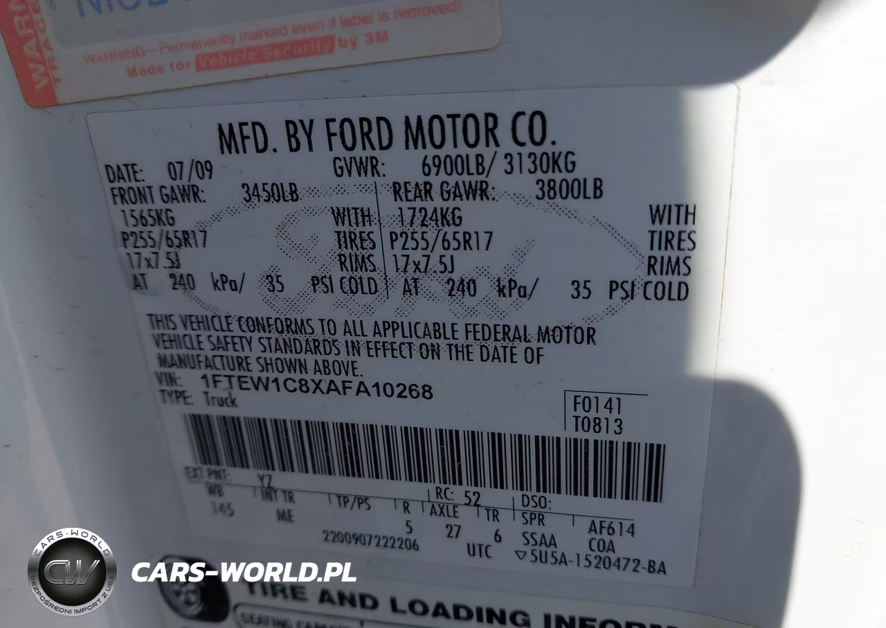 2010 Ford F-150 Fx2 Sport-Xl-Xlt VIN:1FTEW1C8XAFA10268 - 9