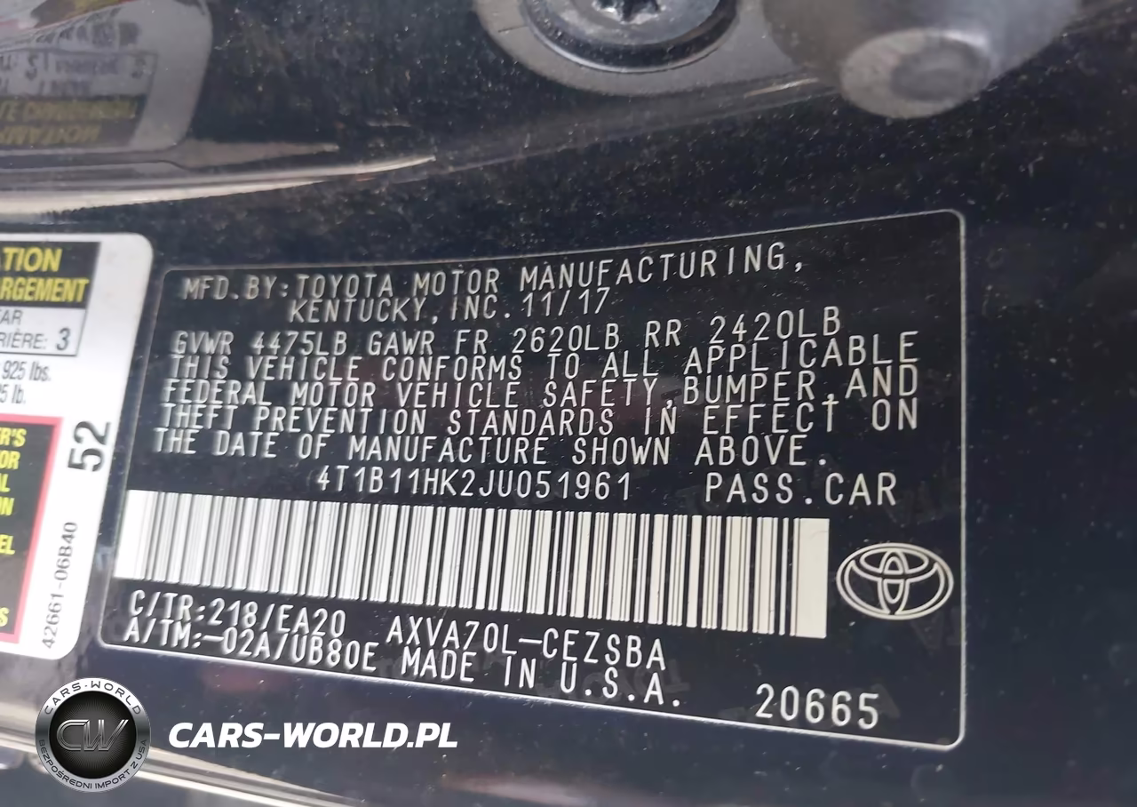 2018 Toyota Camry Se VIN:4T1B11HK2JU051961 - 9