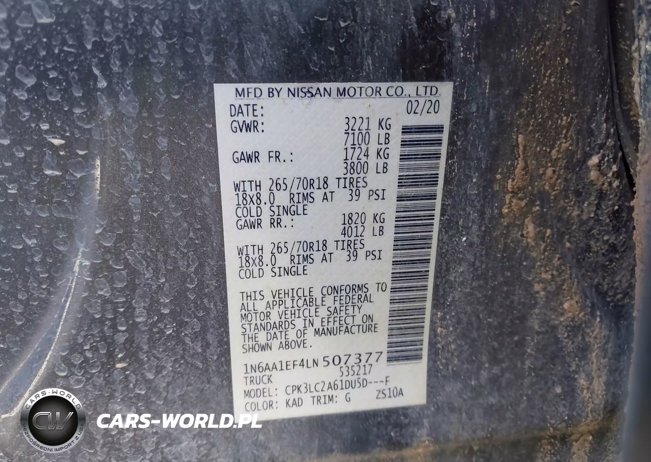 2020 Nissan Titan Sv 4X2 VIN:1N6AA1EF4LN507377 - 9
