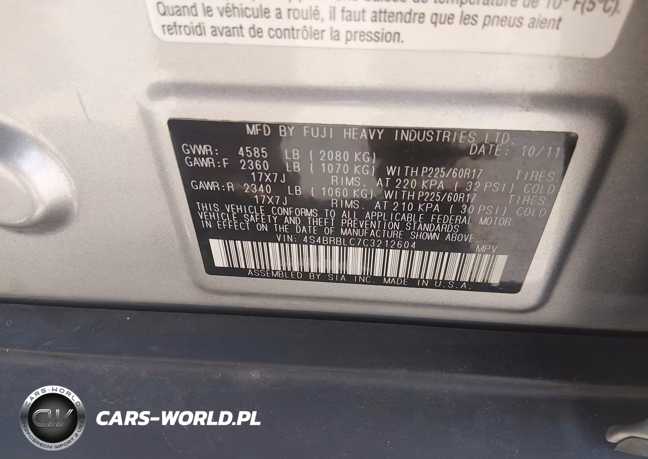 2012 Subaru Outback 2.5I Limited VIN:4S4BRBLC7C3212604 - 9
