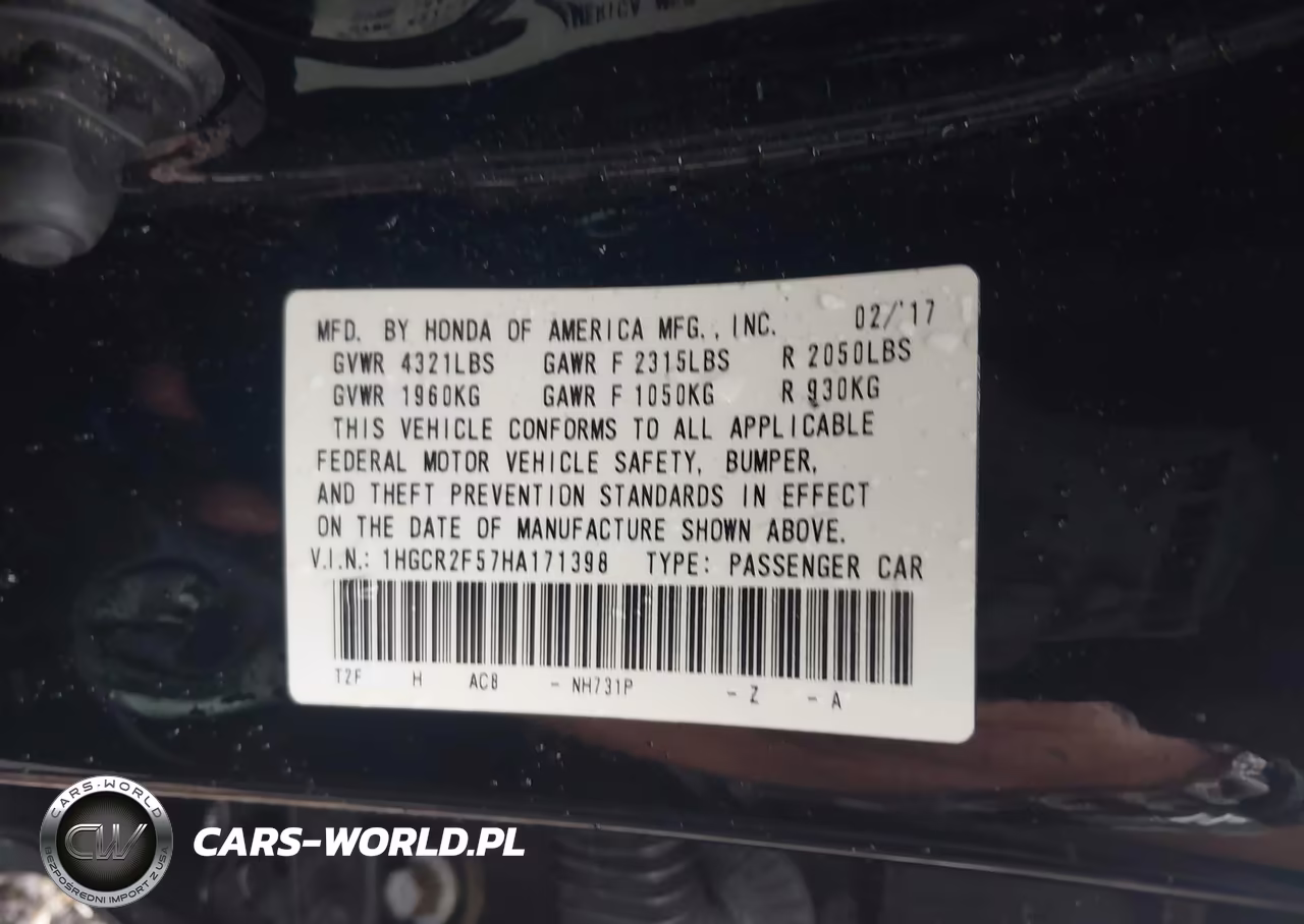 2017 Honda Accord Sport VIN:1HGCR2F57HA171398 - 9