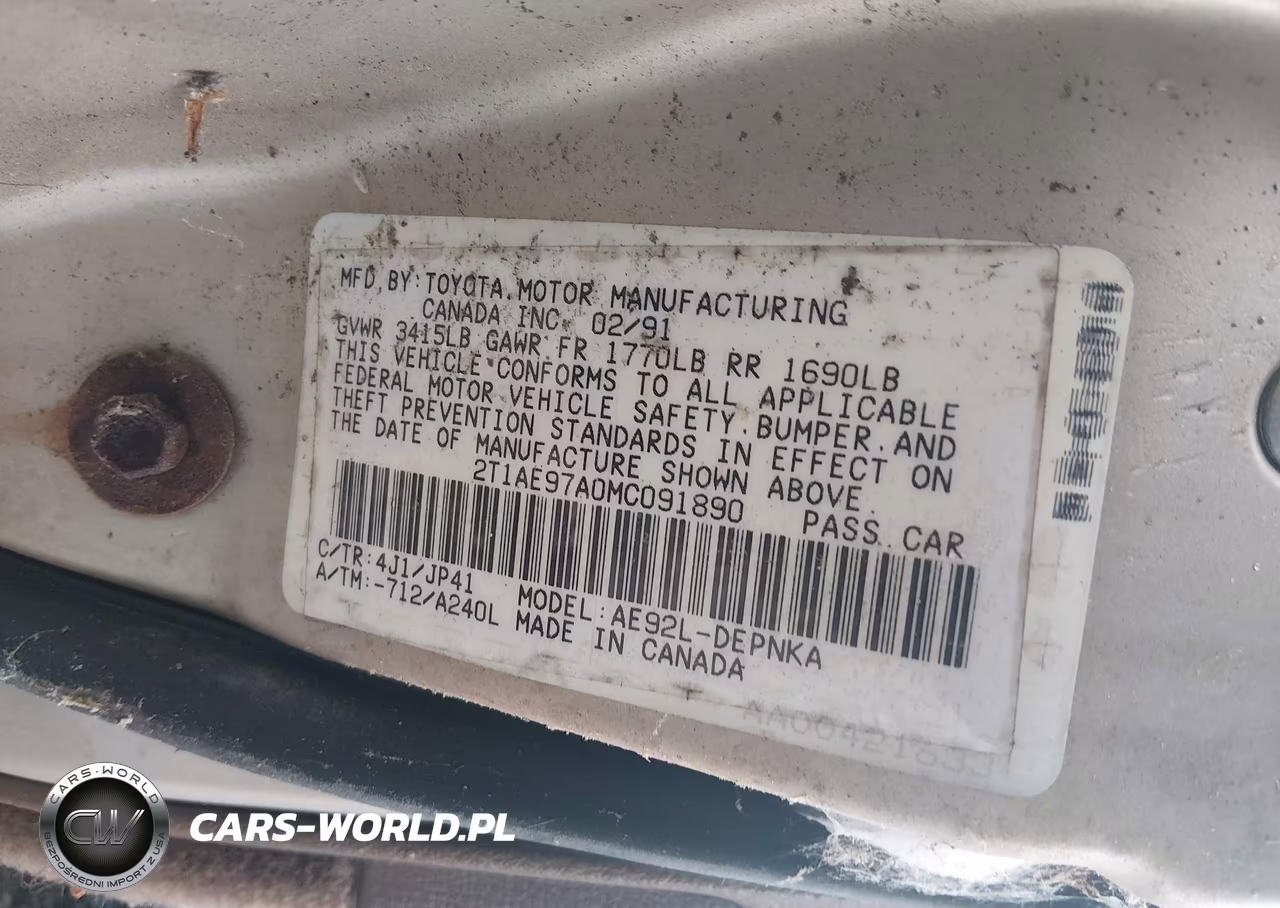1991 Toyota Corolla Le-Dlx VIN:2T1AE97A0MC091890 - 9