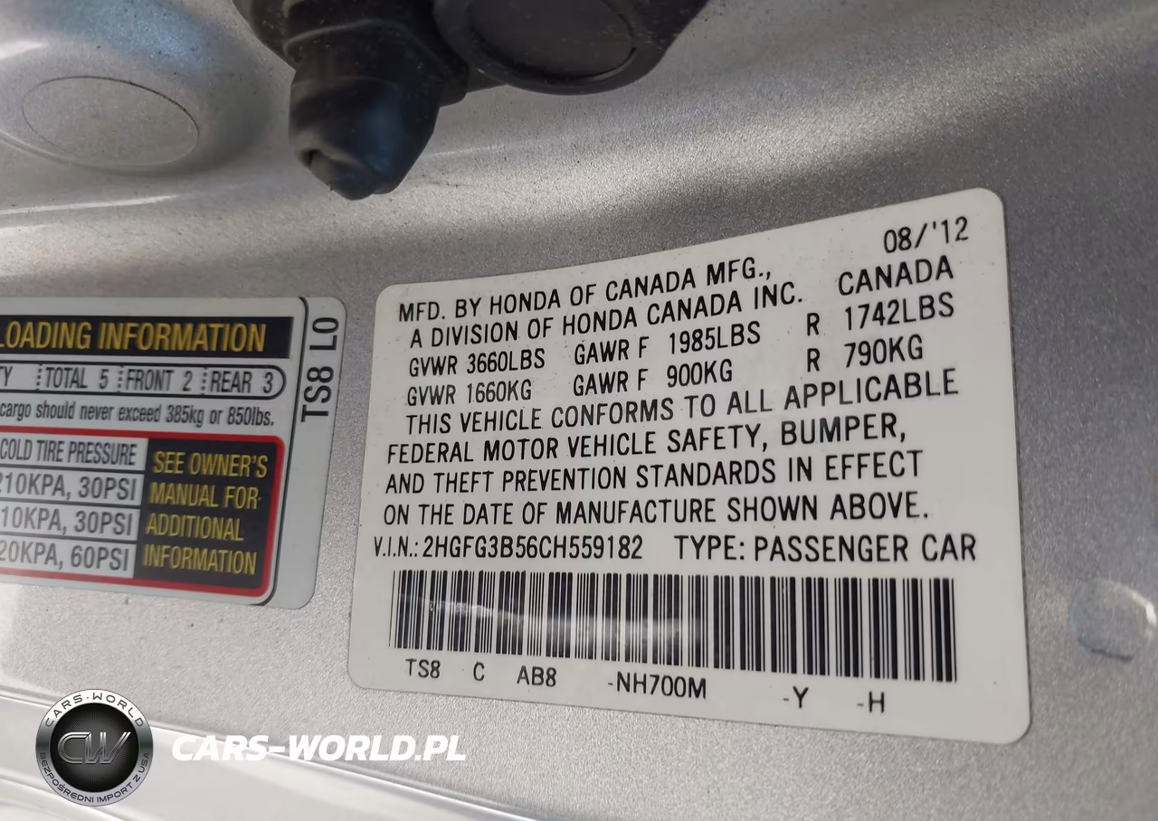 2012 Honda Civic Lx VIN:2HGFG3B56CH559182 - 9