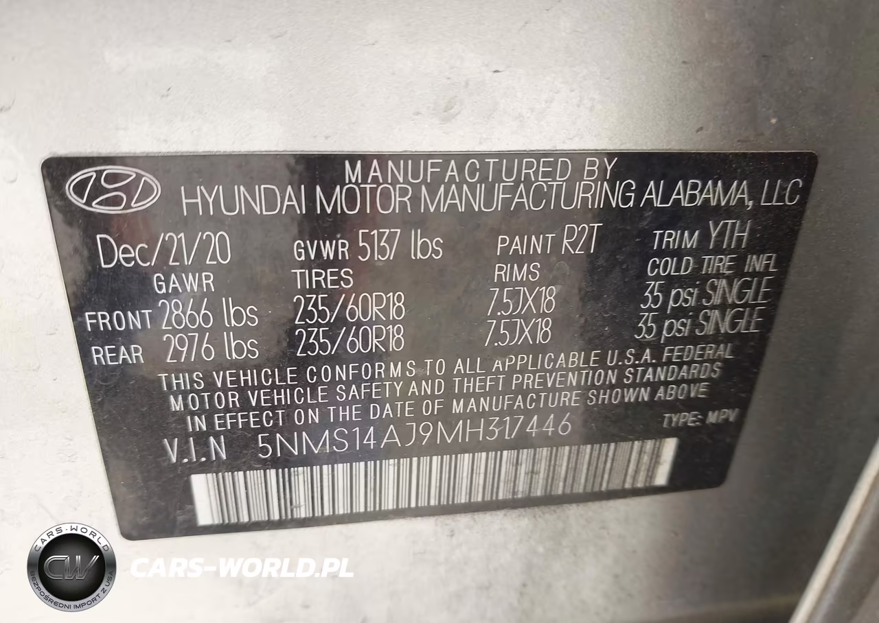 2021 Hyundai Santa Fe Se VIN:5NMS14AJ9MH317446 - 9