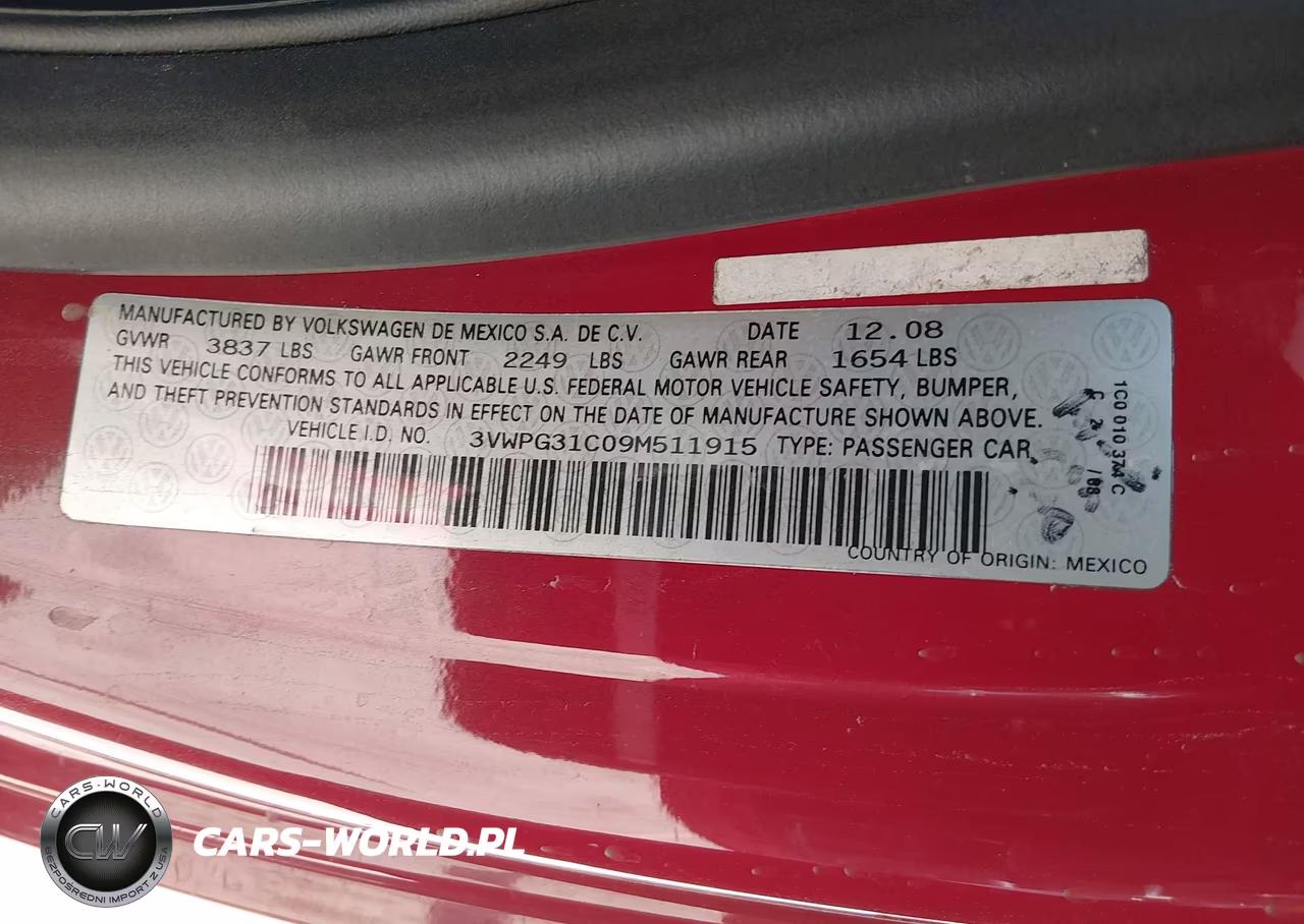 2009 Volkswagen New Beetle 2.5L VIN:3VWPG31C09M511915 - 9