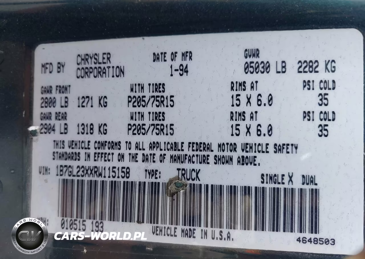 1994 Dodge Dakota VIN:1B7GL23XXRW115158 - 9