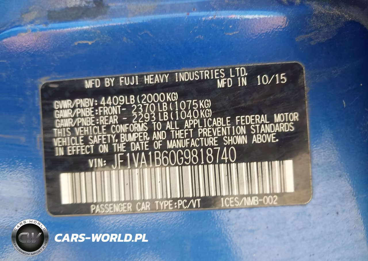 2016 Subaru Wrx VIN:JF1VA1B60G9818740 - 9