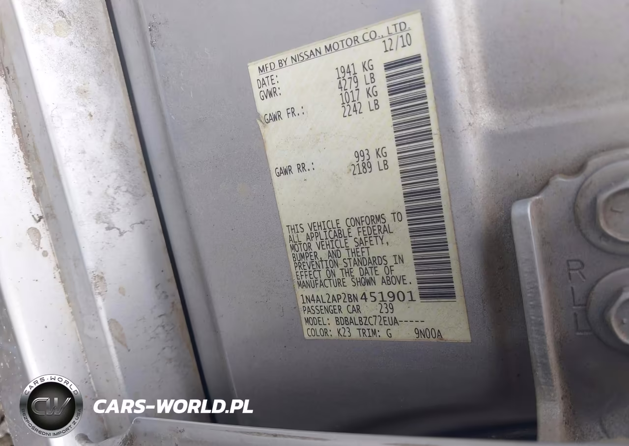2011 Nissan Altima 2.5 S VIN:1N4AL2AP2BN451901 - 9