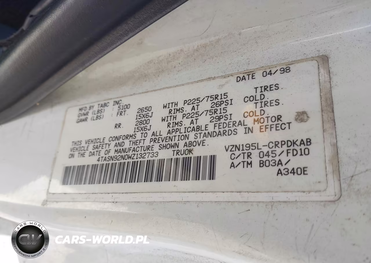1998 Toyota Tacoma Prerunner V6 VIN:4TASN92N0WZ132733 - 9