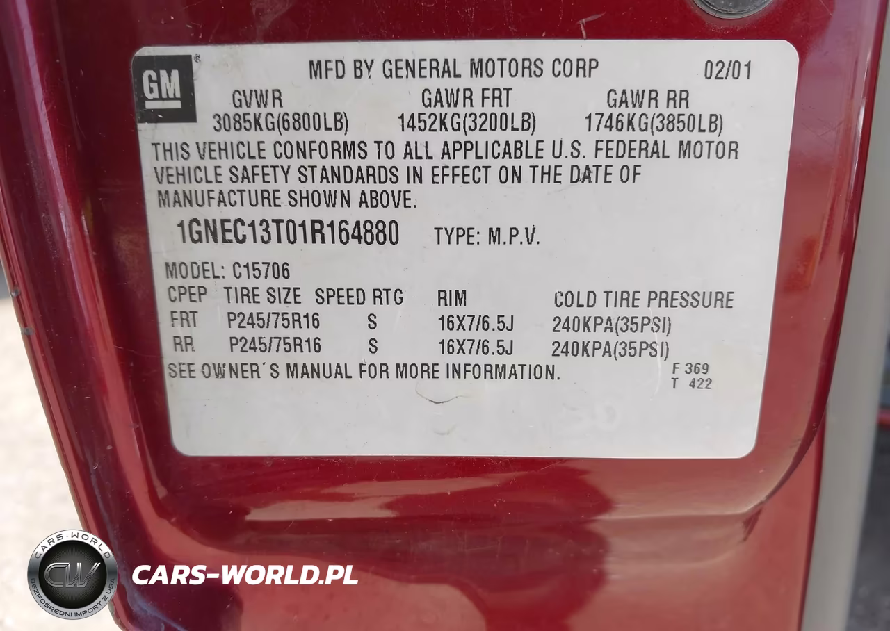 2001 Chevrolet Tahoe Lt VIN:1GNEC13T01R164880 - 9