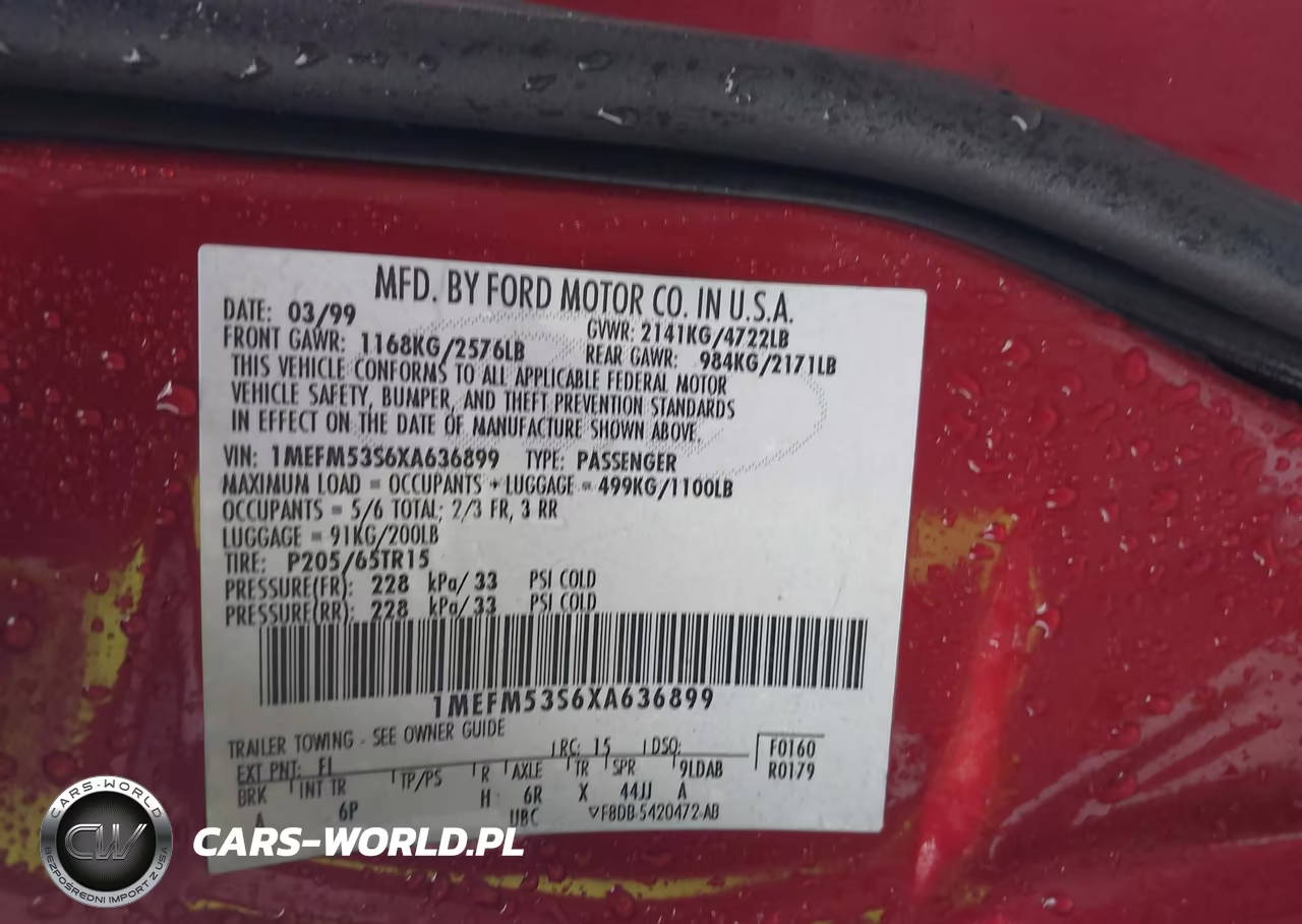 1999 Mercury Sable Ls VIN:1MEFM53S6XA636899 - 9