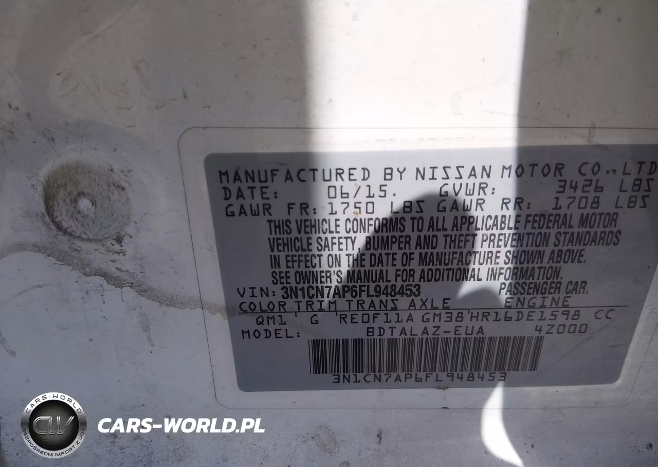 2015 Nissan Versa 1.6 S+ VIN:3N1CN7AP6FL948453 - 9