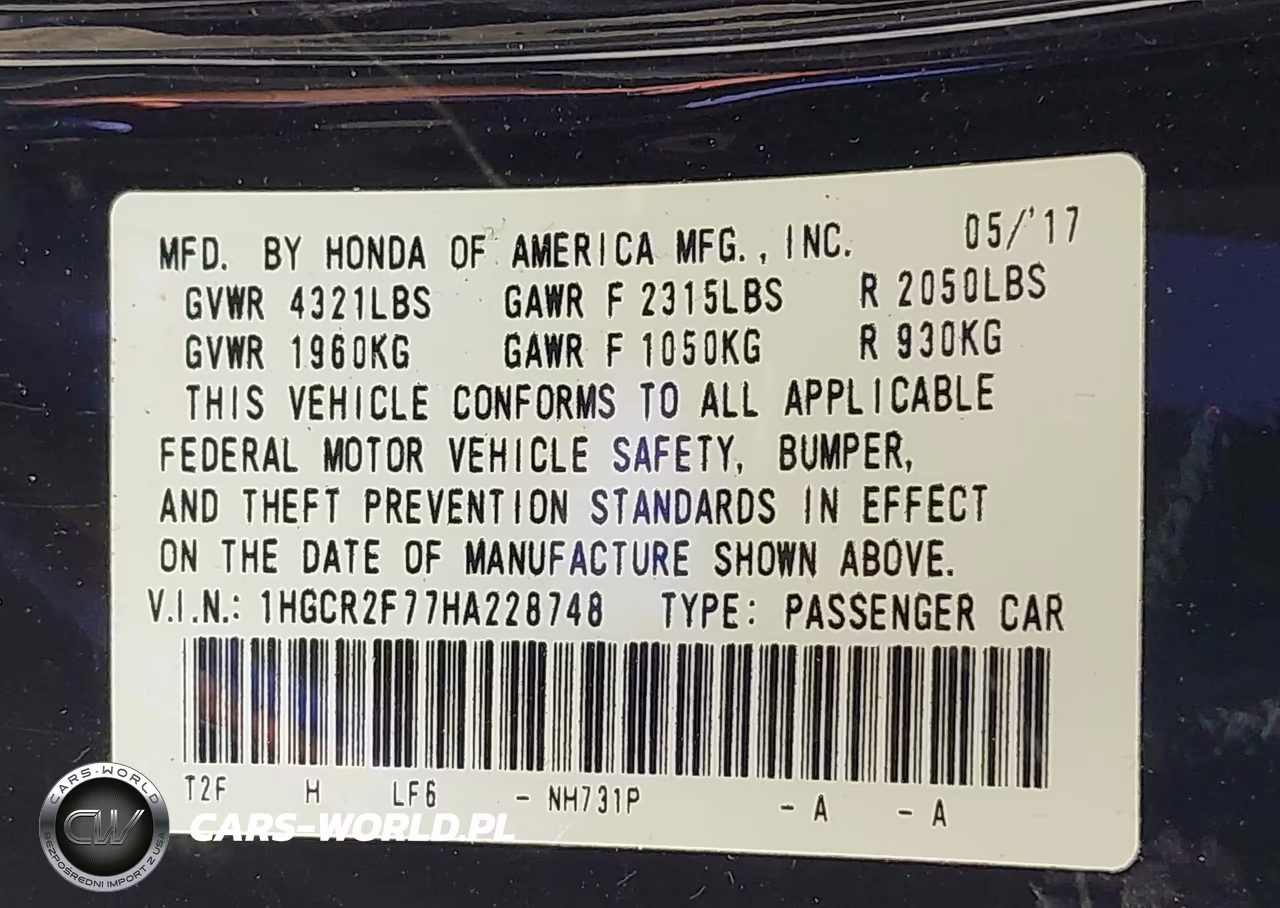 2017 Honda Accord Ex VIN:1HGCR2F77HA228748 - 9