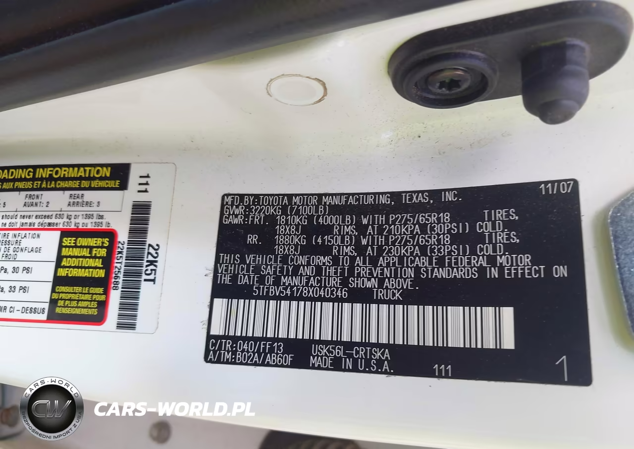 2008 Toyota Tundra Sr5 5.7L V8 VIN:5TFBV54178X040346 - 9