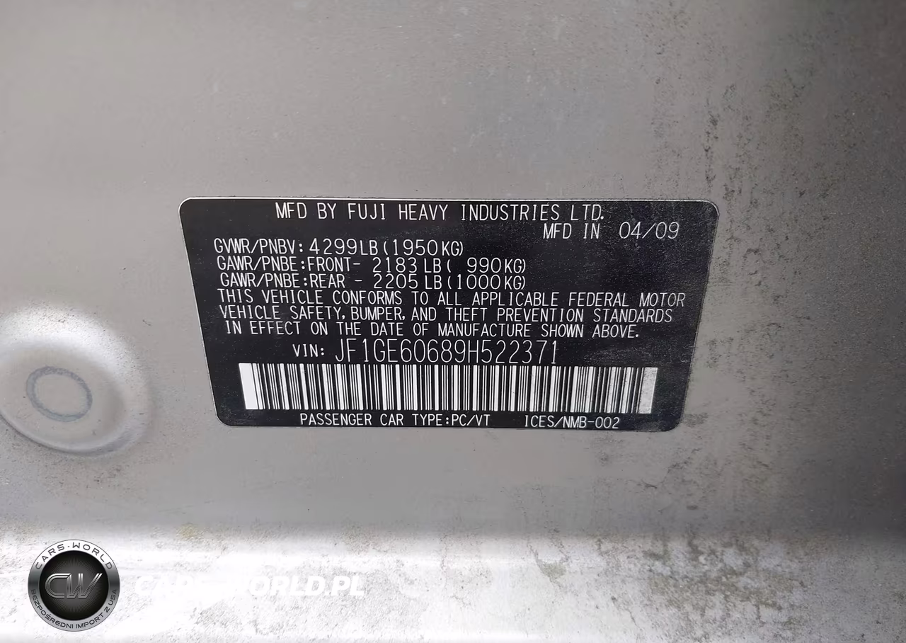 2009 Subaru Impreza 2.5I VIN:JF1GE60689H522371 - 9