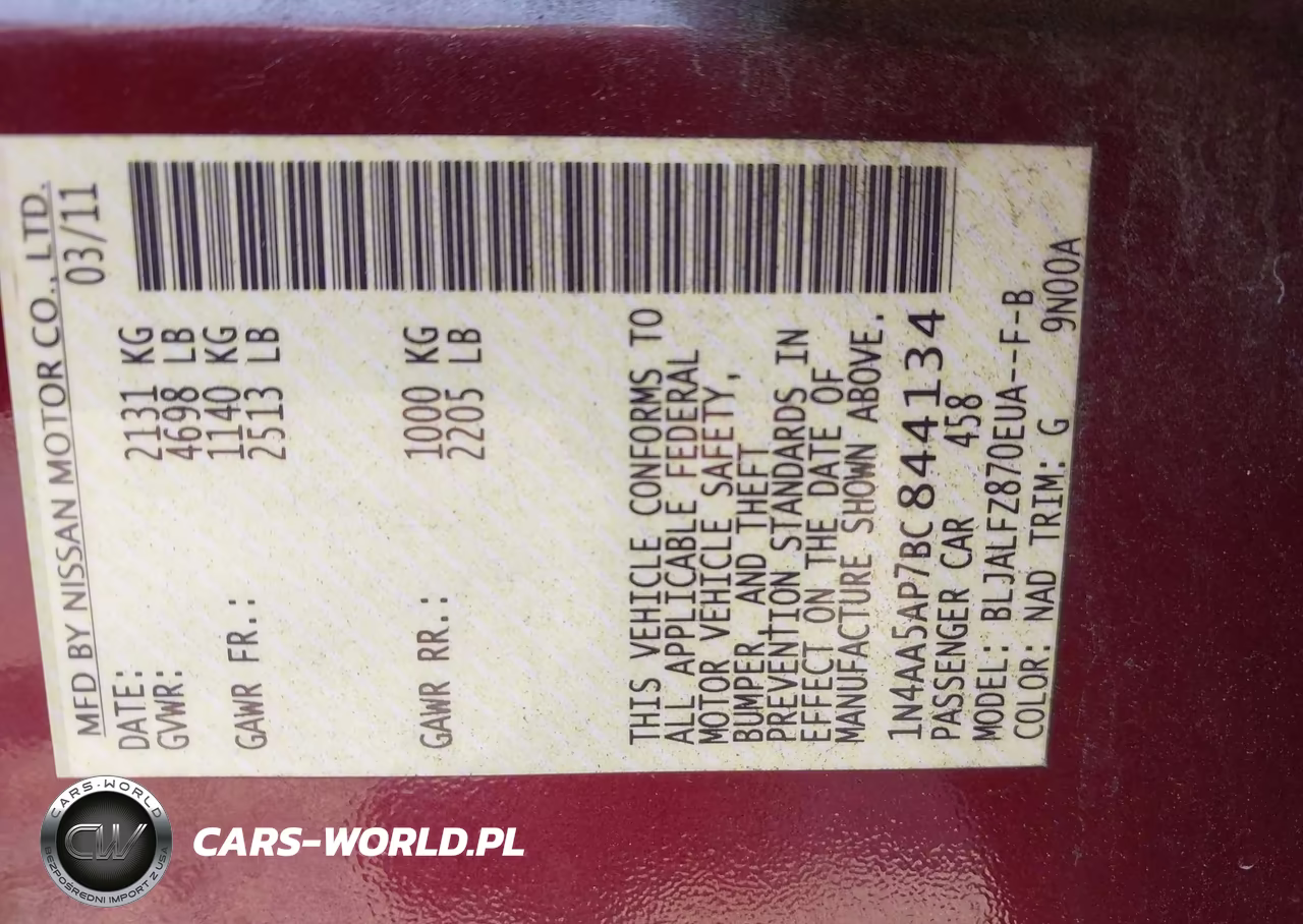 2011 Nissan Maxima 3.5 Sv VIN:1N4AA5AP7BC844134 - 9