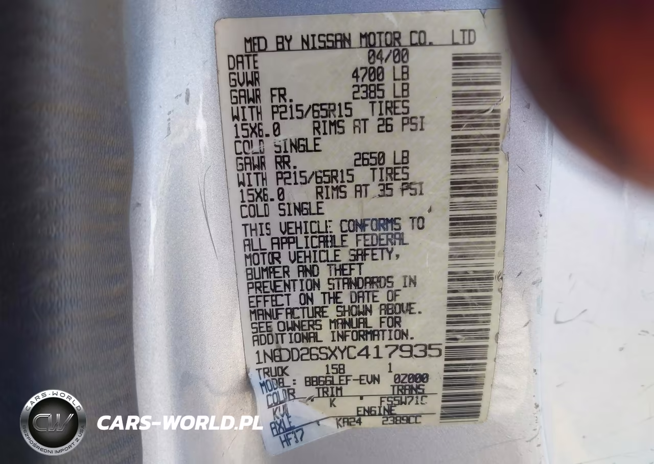 2000 Nissan Frontier Xe VIN:1N6DD26SXYC417935 - 9