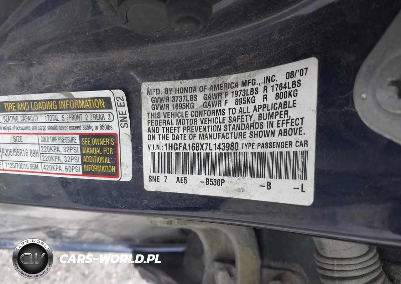 2007 Honda Civic Ex VIN:1HGFA168X7L143980 - 9