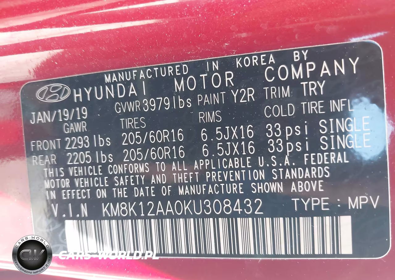2019 Hyundai Kona Se VIN:KM8K12AA0KU308432 - 9