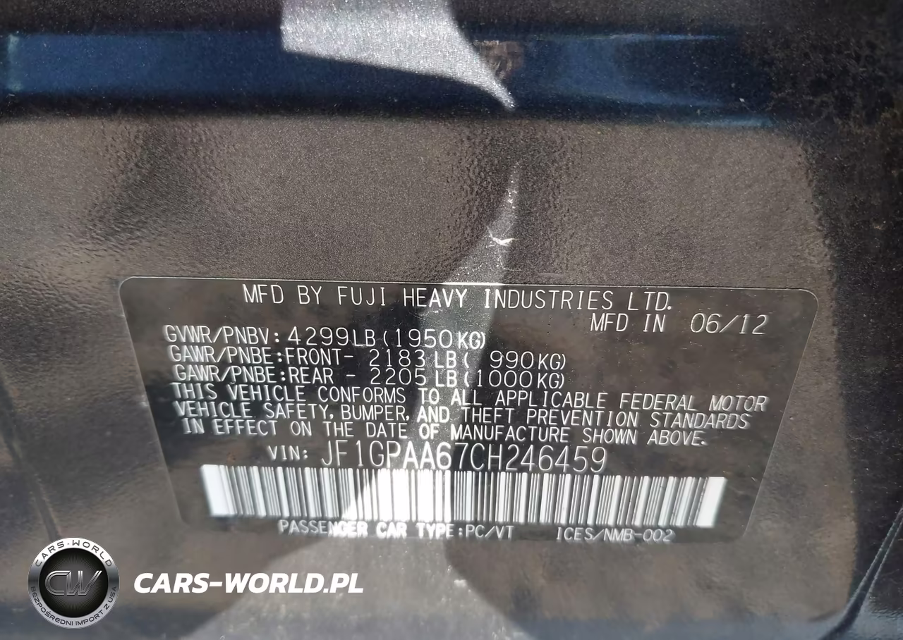 2012 Subaru Impreza 2.0I VIN:JF1GPAA67CH246459 - 9