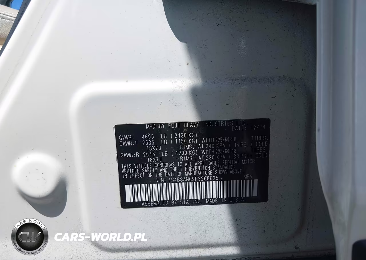 2015 Subaru Outback 2.5I Limited VIN:4S4BSANC9F3268625 - 9