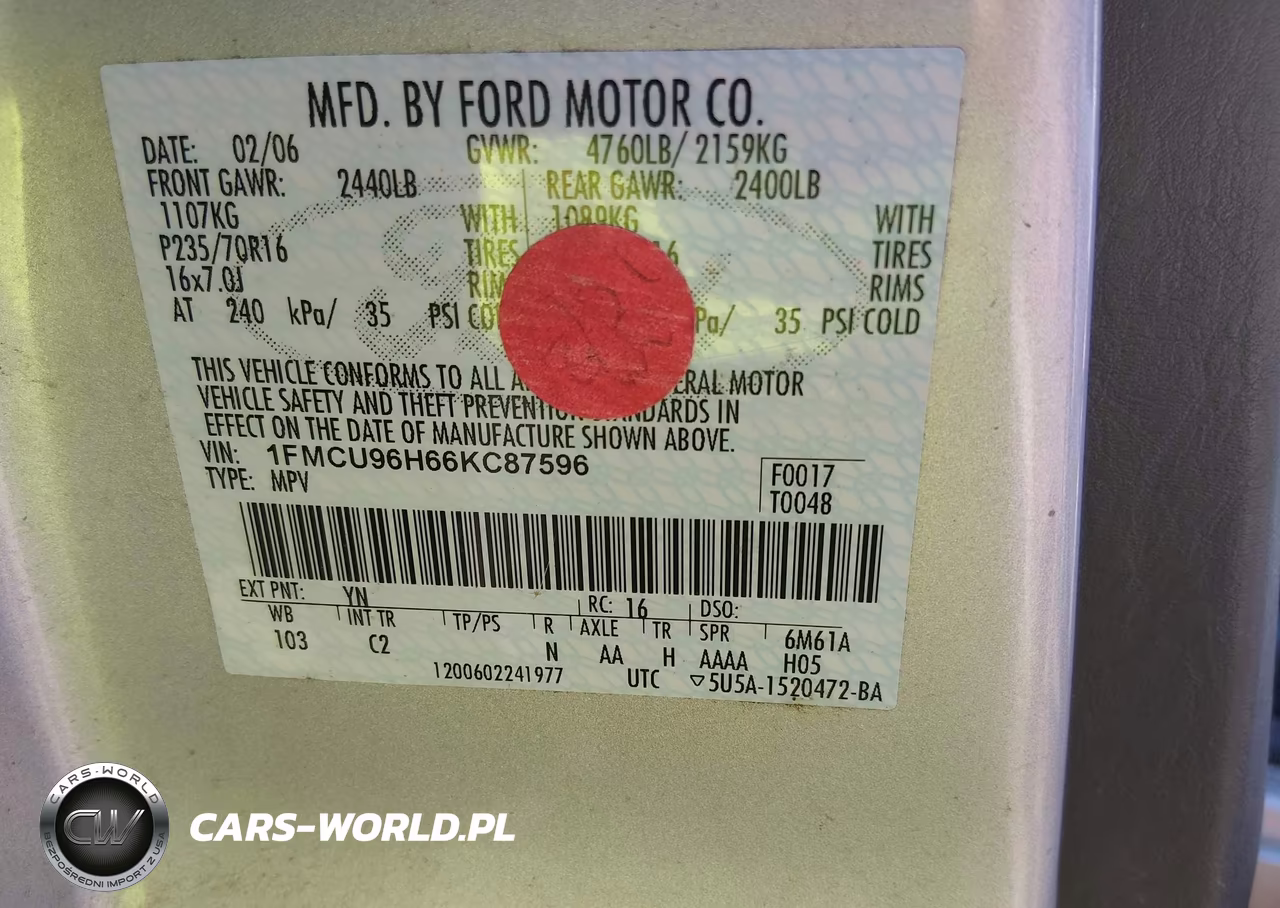 2006 Ford Escape Hybrid VIN:1FMCU96H66KC87596 - 9