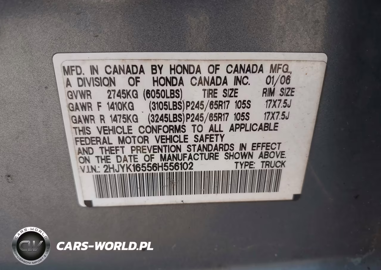 2006 Honda Ridgeline Rtl VIN:2HJYK16556H556102 - 9