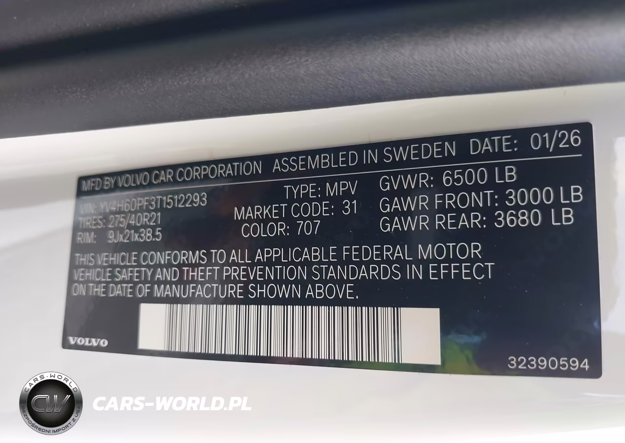 2026 Volvo Xc90 Plug-In Hybrid Ultra, T8 Awd, Electric-Gasoline, Bright, 7 Seats VIN:YV4H60PF3T1512293 - 9